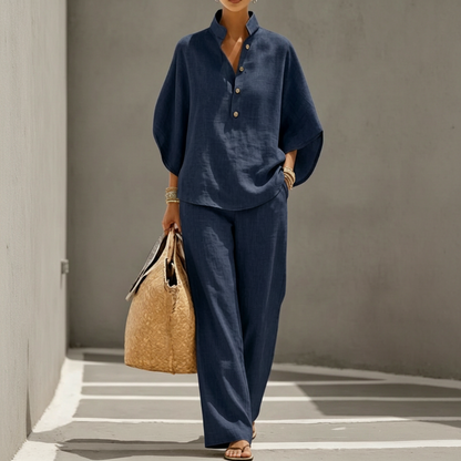 Bästsäljare🔥  Ståkrage-topp med vida ben – ledig och elegant för moderna kvinnor