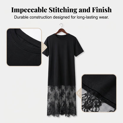 ✨ Nyhet! Modern T-shirtklänning i lager-på-lager-stil med spets – elegant utan ansträngning! ✨