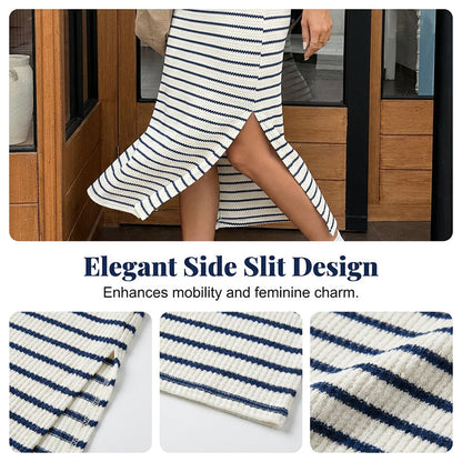 Blixtrea! ✨Snygg randig kortärmad klänning med krage👗Elegant och smickrande