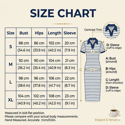 Blixtrea! ✨Snygg randig kortärmad klänning med krage👗Elegant och smickrande