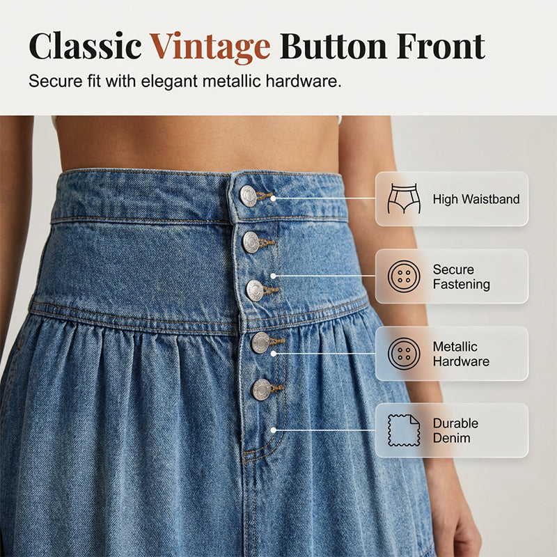 ✨50% RABATT NU! ✨Maxikjol i denim med hög midja och lager-på-lager-design i A-linjeform för damer