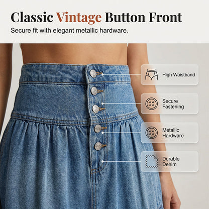 ✨50% RABATT NU! ✨Maxikjol i denim med hög midja och lager-på-lager-design i A-linjeform för damer