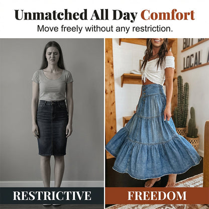 ✨50% RABATT NU! ✨Maxikjol i denim med hög midja och lager-på-lager-design i A-linjeform för damer