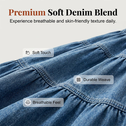 ✨50% RABATT NU! ✨Maxikjol i denim med hög midja och lager-på-lager-design i A-linjeform för damer
