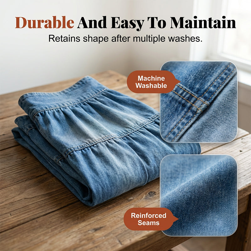 ✨50% RABATT NU! ✨Maxikjol i denim med hög midja och lager-på-lager-design i A-linjeform för damer
