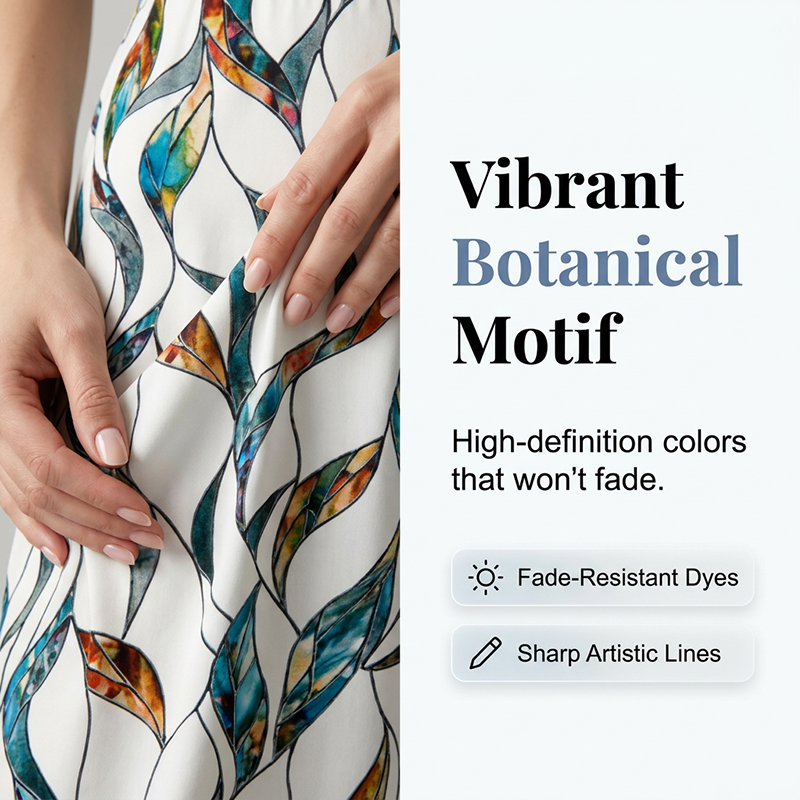 🌿👚👖 50 % RABATT på set med topp med knytband i sidan och mönstrade byxor för damer ✨ – Mjuk och andningsbar materialblandning, justerbar midja som framhäver figuren och botaniskt mönster