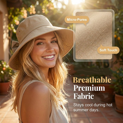 👒 BEGRÄNSAD TID -50% RABATT! ✨ Dam solhatt med bred brätte och rosett – Hopfällbar, 360° skydd 🎀