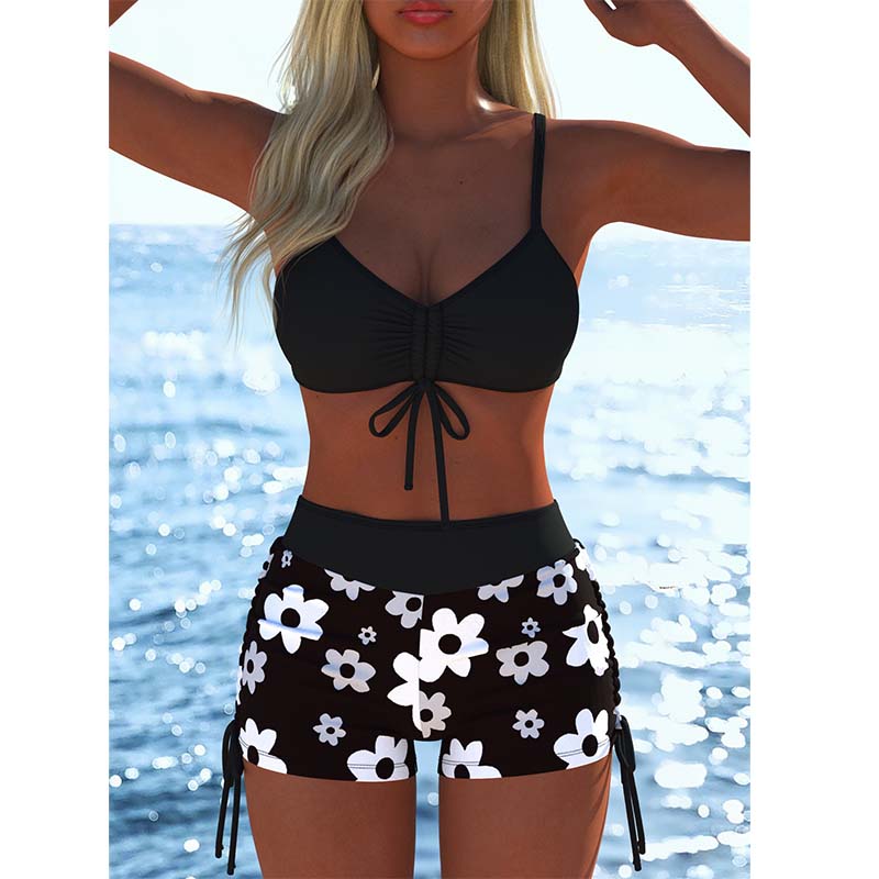 📢📢Sista dagen – 50 % rabatt!! ⏰Bikiniset för damer – snör-top & boyshorts, olika mönster🩱 För stranden & poolen