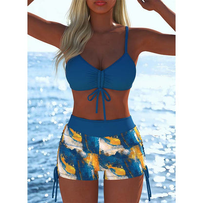📢📢Sista dagen – 50 % rabatt!! ⏰Bikiniset för damer – snör-top & boyshorts, olika mönster🩱 För stranden & poolen