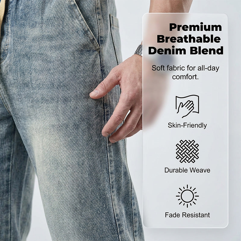 👖Jeans med dragsko och vida ben för alla årstider för män
