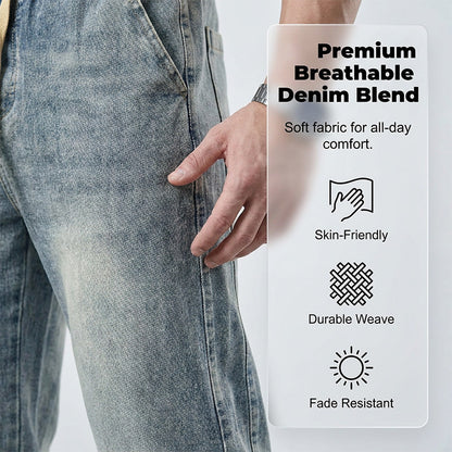 👖Jeans med dragsko och vida ben för alla årstider för män