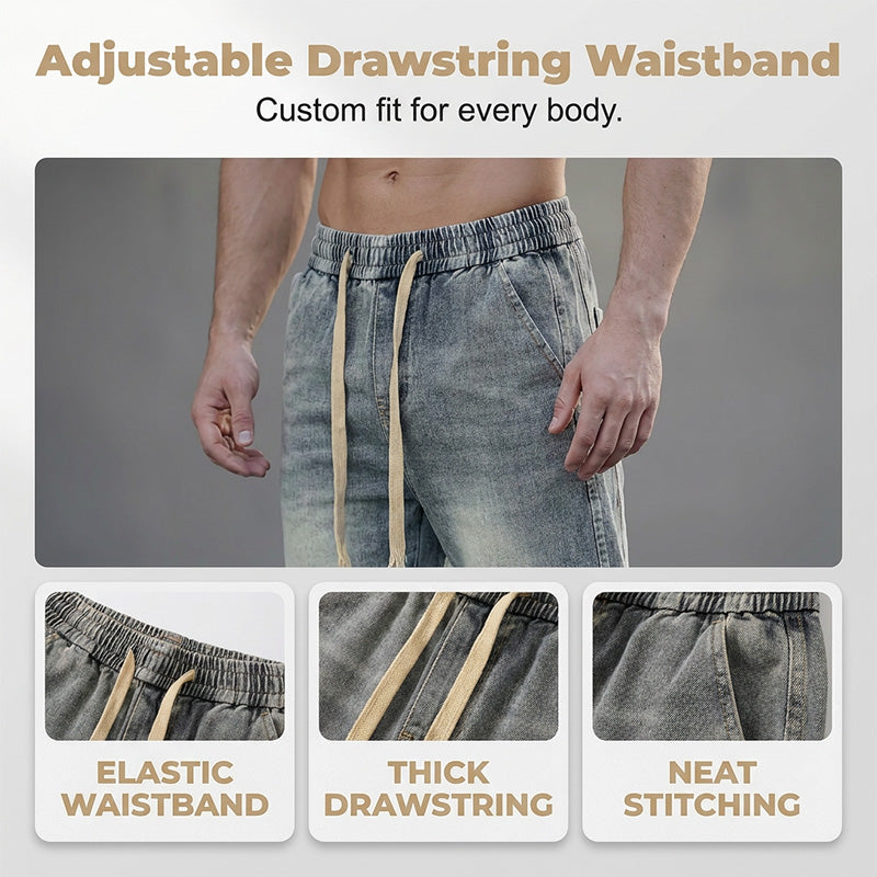 👖Jeans med dragsko och vida ben för alla årstider för män