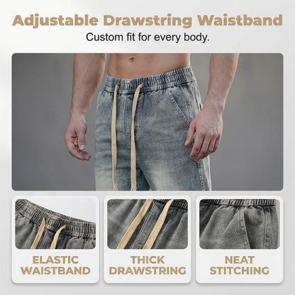 👖Jeans med dragsko och vida ben för alla årstider för män