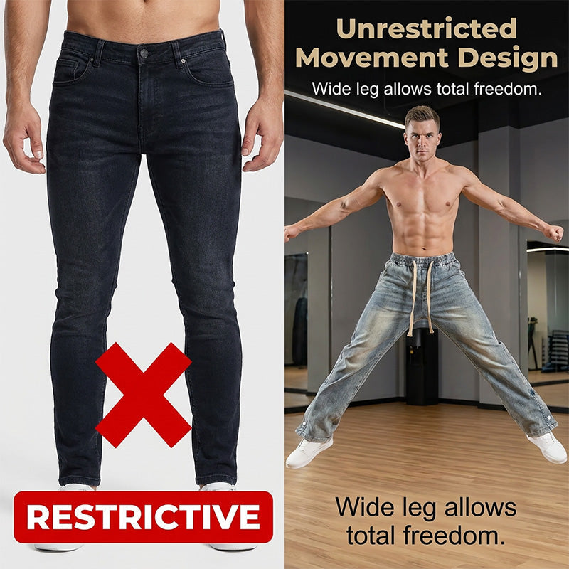 👖Jeans med dragsko och vida ben för alla årstider för män