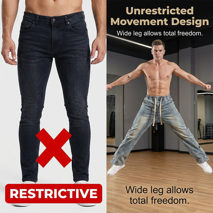👖Jeans med dragsko och vida ben för alla årstider för män