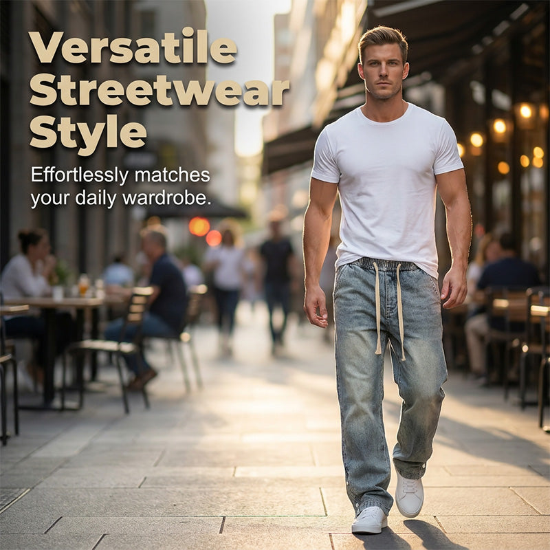 👖Jeans med dragsko och vida ben för alla årstider för män