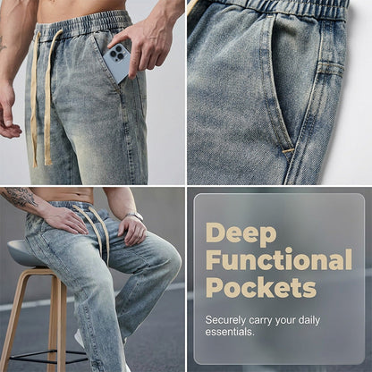 👖Jeans med dragsko och vida ben för alla årstider för män