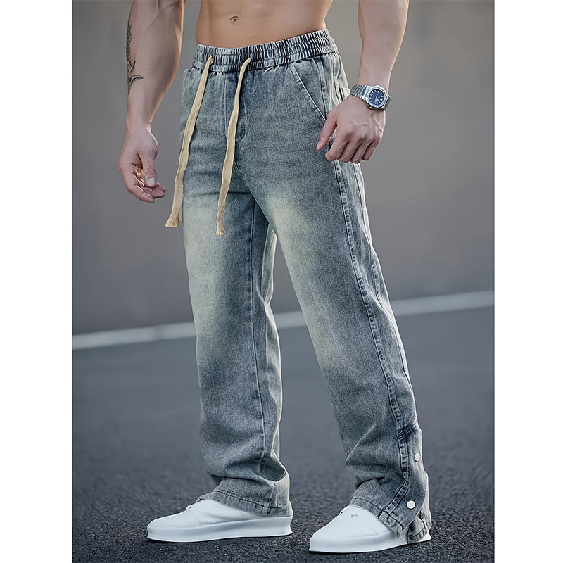 👖Jeans med dragsko och vida ben för alla årstider för män
