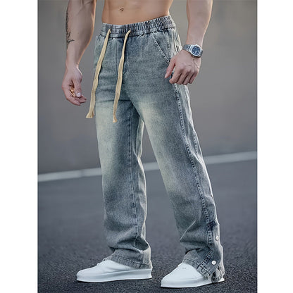 👖Jeans med dragsko och vida ben för alla årstider för män