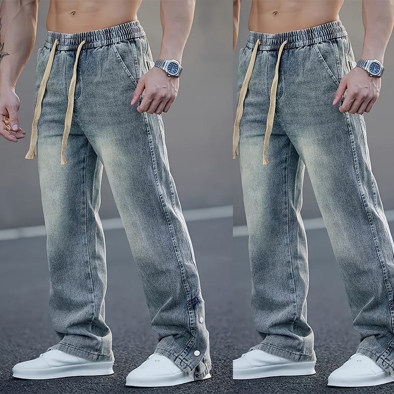 👖Jeans med dragsko och vida ben för alla årstider för män