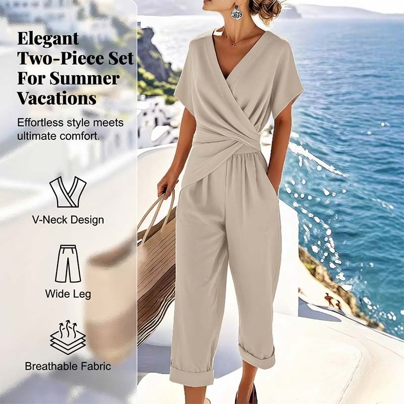 🔥🎁Nyhet 50 % RABATT🔥Elegant tvådelat set i enfärgat tyg