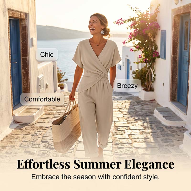 🔥🎁Nyhet 50 % RABATT🔥Elegant tvådelat set i enfärgat tyg