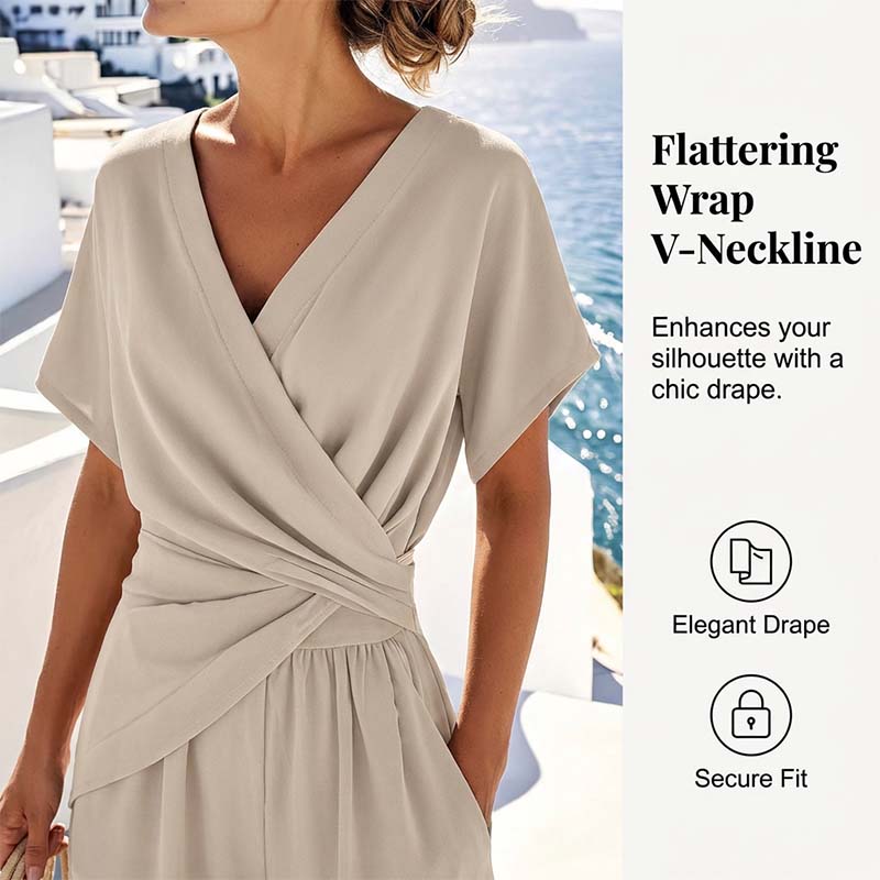 🔥🎁Nyhet 50 % RABATT🔥Elegant tvådelat set i enfärgat tyg