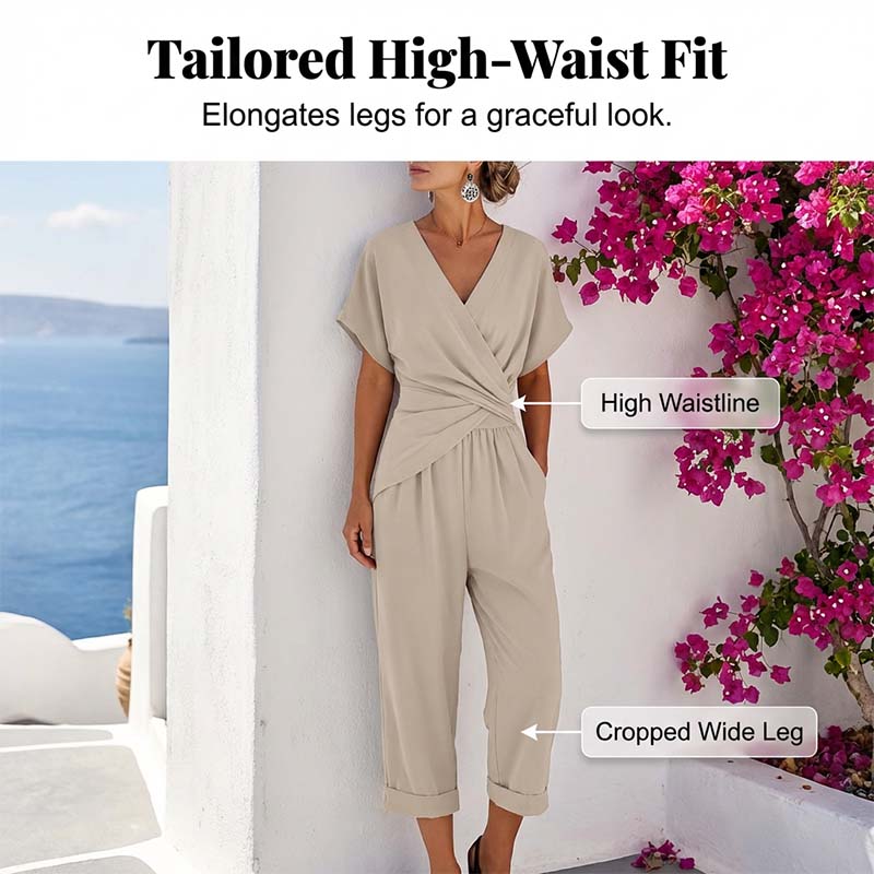 🔥🎁Nyhet 50 % RABATT🔥Elegant tvådelat set i enfärgat tyg