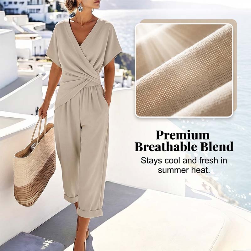 🔥🎁Nyhet 50 % RABATT🔥Elegant tvådelat set i enfärgat tyg