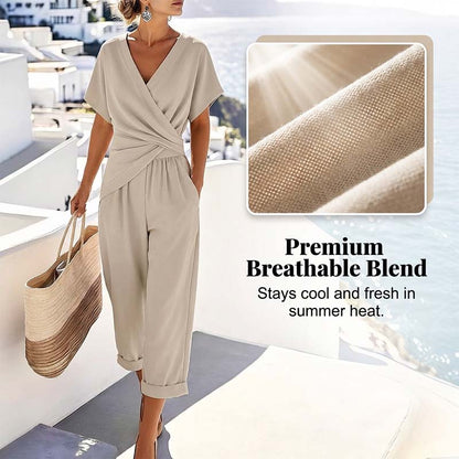 🔥🎁Nyhet 50 % RABATT🔥Elegant tvådelat set i enfärgat tyg