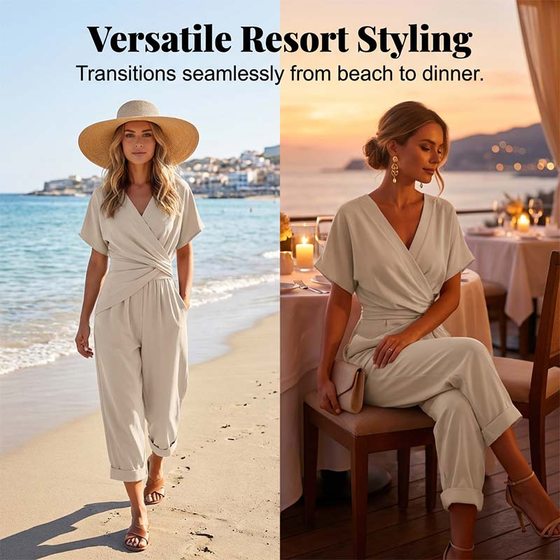 🔥🎁Nyhet 50 % RABATT🔥Elegant tvådelat set i enfärgat tyg