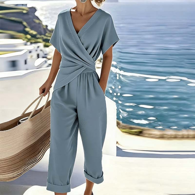 🔥🎁Nyhet 50 % RABATT🔥Elegant tvådelat set i enfärgat tyg
