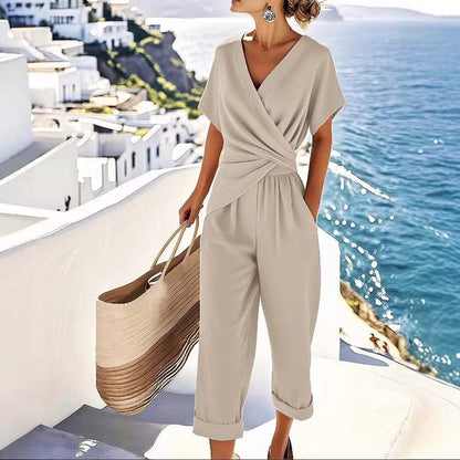 🔥🎁Nyhet 50 % RABATT🔥Elegant tvådelat set i enfärgat tyg