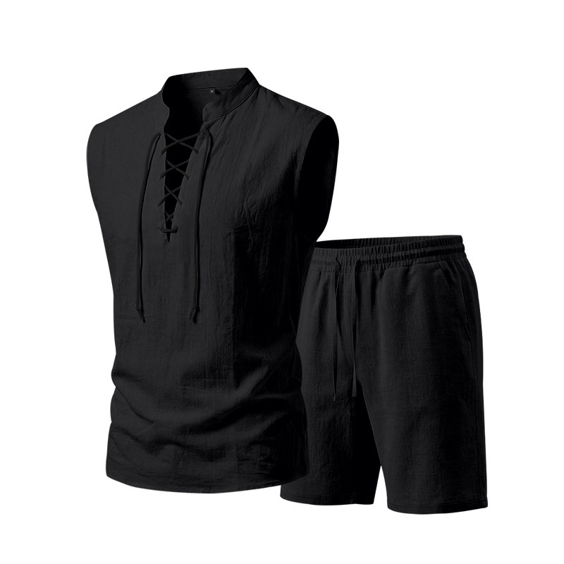 👕 50% RABATT! 🌿 Herr linne ärmlös snörnings-top & shorts set – Svalt linne, justerbar passform & perfekt för strand, festival eller heta sommardagar ☀️