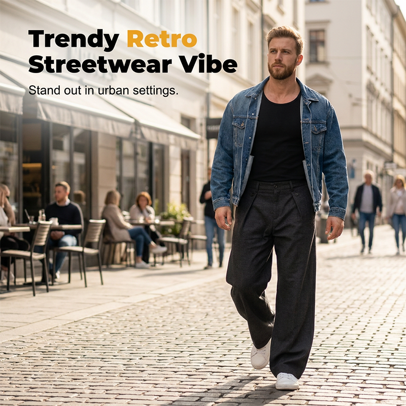 👖 60 % rabatt på kostymbyxor för män med lös passform och raka ben | Avslappnade streetwear-byxor med vida ben
