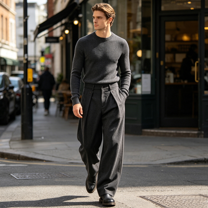 👖 60 % rabatt på kostymbyxor för män med lös passform och raka ben | Avslappnade streetwear-byxor med vida ben
