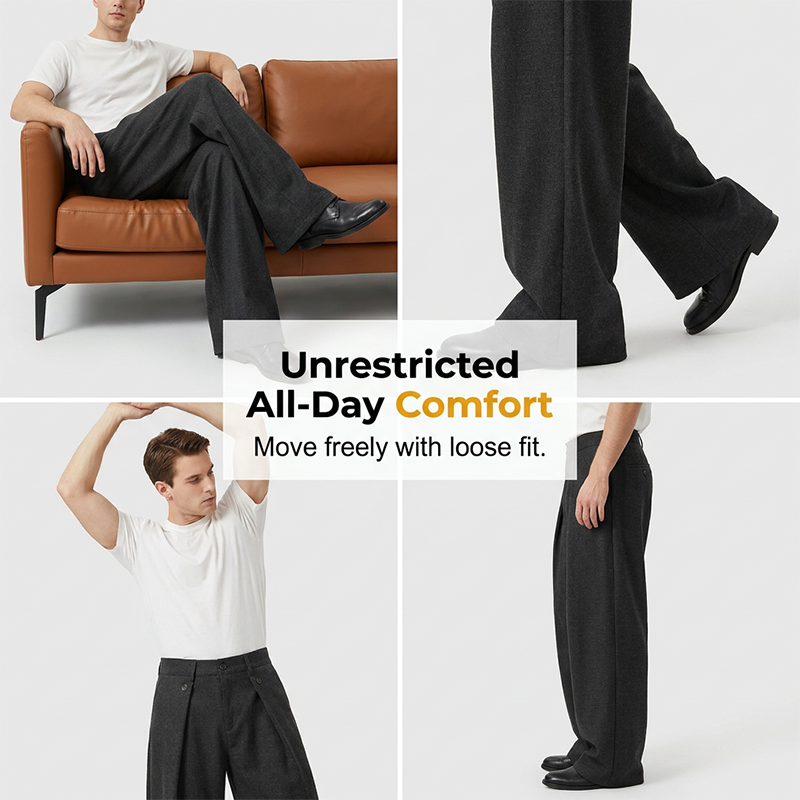 👖 60 % rabatt på kostymbyxor för män med lös passform och raka ben | Avslappnade streetwear-byxor med vida ben