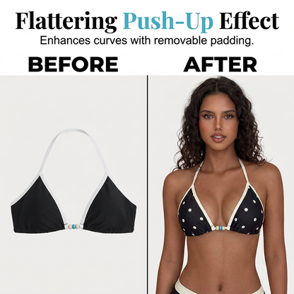 Bikiniset med halterneck och prickmönster samt boxershorts
