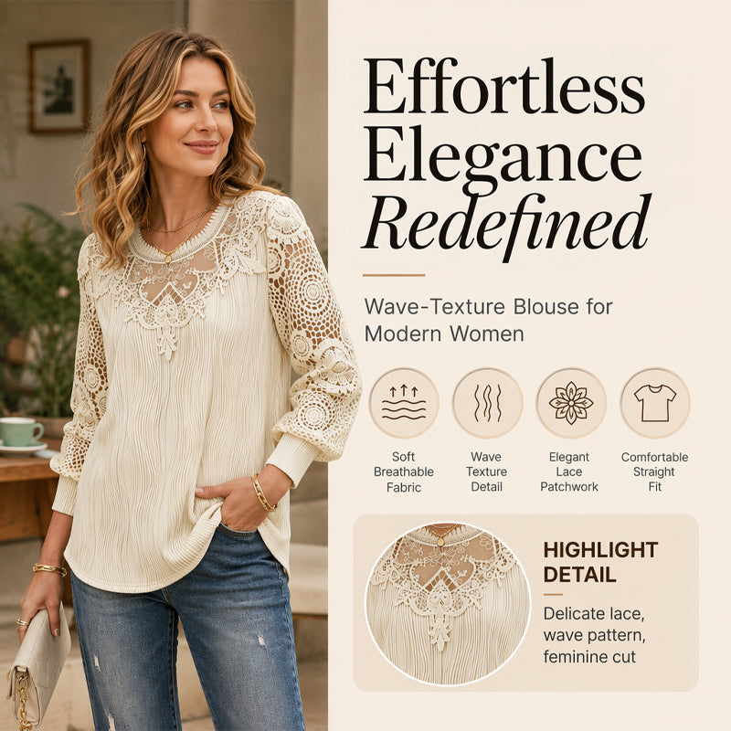 🔥🎁Nyhet 50 % RABATT🔥Feminin spets-patchwork topp med rak fåll – enkel att matcha med jeans eller kjol