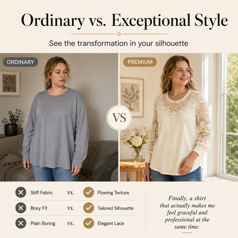 🔥🎁Nyhet 50 % RABATT🔥Feminin spets-patchwork topp med rak fåll – enkel att matcha med jeans eller kjol