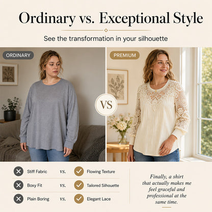 🔥🎁Nyhet 50 % RABATT🔥Feminin spets-patchwork topp med rak fåll – enkel att matcha med jeans eller kjol