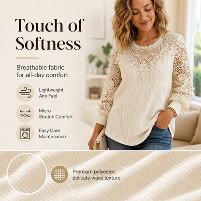 🔥🎁Nyhet 50 % RABATT🔥Feminin spets-patchwork topp med rak fåll – enkel att matcha med jeans eller kjol