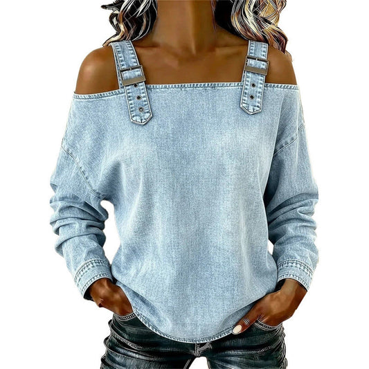 👕 BEGRÄNSAD TID: 50 % RABATT! Damtopp i denim – breda axelband, trendig & ledig stil – perfekt för sommarens alla tillfällen ✨👖