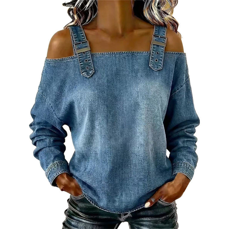 👕 BEGRÄNSAD TID: 50 % RABATT! Damtopp i denim – breda axelband, trendig & ledig stil – perfekt för sommarens alla tillfällen ✨👖