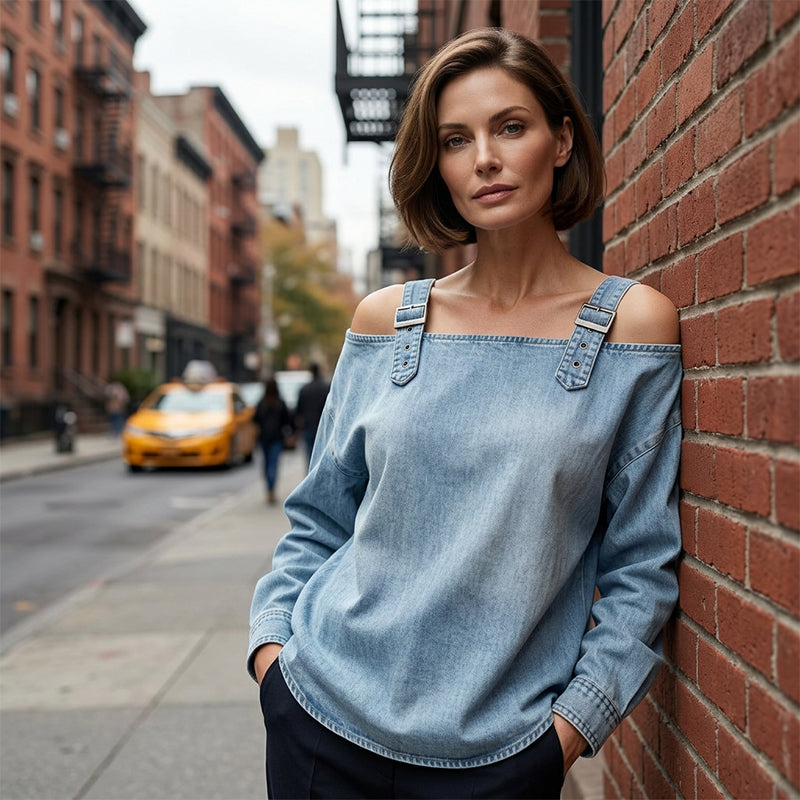 👕 BEGRÄNSAD TID: 50 % RABATT! Damtopp i denim – breda axelband, trendig & ledig stil – perfekt för sommarens alla tillfällen ✨👖