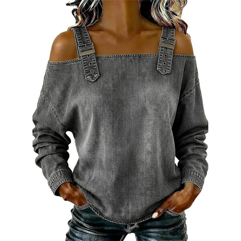 👕 BEGRÄNSAD TID: 50 % RABATT! Damtopp i denim – breda axelband, trendig & ledig stil – perfekt för sommarens alla tillfällen ✨👖