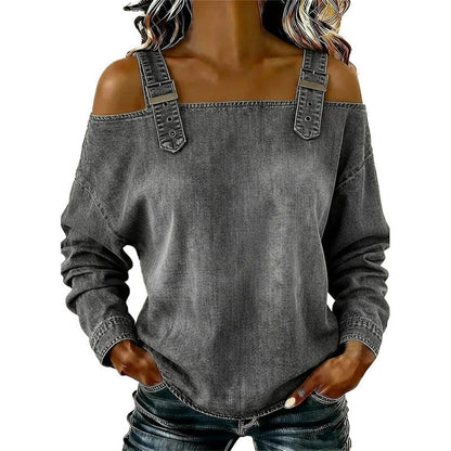 👕 BEGRÄNSAD TID: 50 % RABATT! Damtopp i denim – breda axelband, trendig & ledig stil – perfekt för sommarens alla tillfällen ✨👖