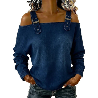 👕 BEGRÄNSAD TID: 50 % RABATT! Damtopp i denim – breda axelband, trendig & ledig stil – perfekt för sommarens alla tillfällen ✨👖