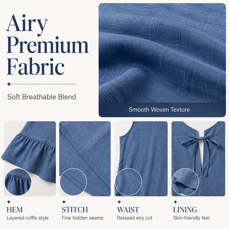👗 50% RABATT NU! Casual miniklänning för damer utan ärmar och med volangkant – elegant volangfåll, A‑linje & knytning baktill – perfekt för sommarfester, semester och vardag ☀️✨