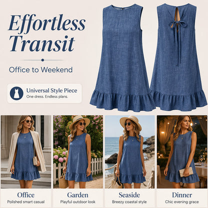 👗 50% RABATT NU! Casual miniklänning för damer utan ärmar och med volangkant – elegant volangfåll, A‑linje & knytning baktill – perfekt för sommarfester, semester och vardag ☀️✨